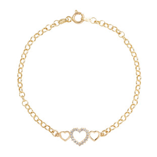 Pulseira Feminina Ouro 18k Corações com  Pedras 