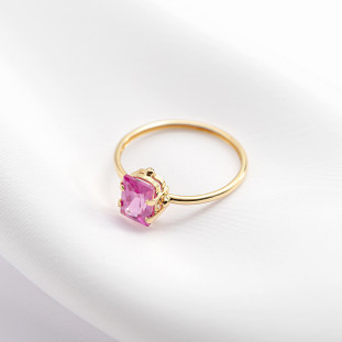 Anel de Ouro 18k Com Pedra Turmalina Rosa
