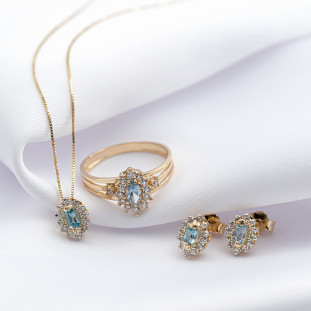 Pingente de Ouro 18k Com Diamantes e Topázio Azul
