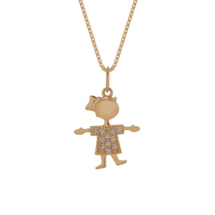 Pingente de Ouro 18k Menina com Zircônia