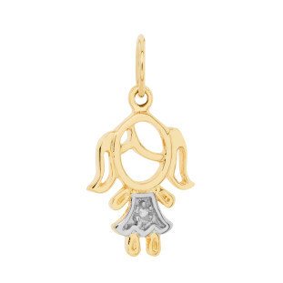 Pingente Menina Ouro 18k com detalhes em Ouro Branco