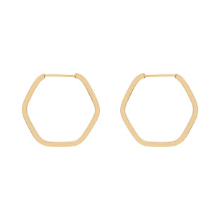 Brinco de Argola Ouro 18k Hexagonal Grande Fio Quadrado