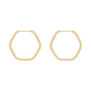 Brinco de Argola Ouro 18k Hexagonal Grande Fio Quadrado