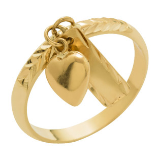 Anel de Ouro 18k Feminino com Plaquinha e Coração Bordado Reforçado