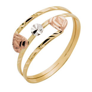 Anel de Ouro 18k Tricolor Feminino Dois Amores