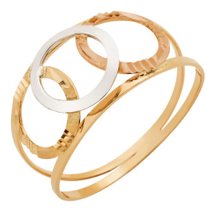 Anel de Ouro 18k Tricolor Feminino Tre Sfere