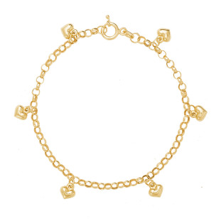 Pulseira de Ouro 18k Feminina com Corações Pendurados