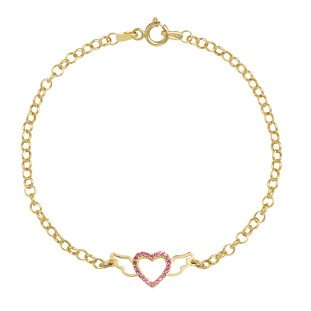 Pulseira Feminina Ouro 18k Coração Pedras com Asas