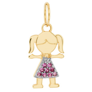 Pingente Menina Ouro 18k e Zircônia Rosa