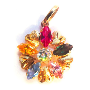 Pingente de Ouro Margarida com 6 pedras coloridas