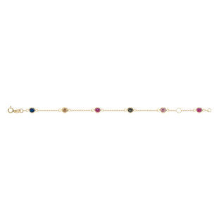 Pulseira de Ouro 18k Infantil Pedras Coloridas