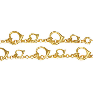 Pulseira de ouro 18k Portuguesa com corações vazados