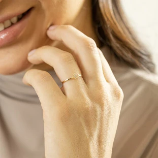 Anel Feminino de Ouro 18k Pequeno Redondo com Pedras