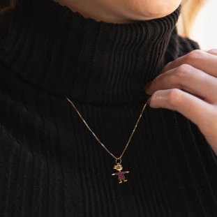 Pingente de Ouro 18k Menina c/ Pedras Zircônias Rosa