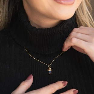 Pingente Menino Ouro 18k e Zircônia Azul