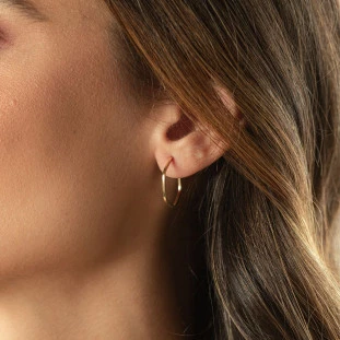 Brinco de Argola Ouro 18k Hexagonal Grande Fio Quadrado