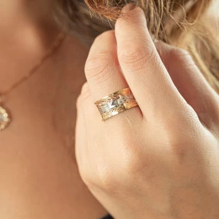 Anel de Ouro 18k Escrava Tricolor com Borda