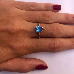 Anel de Ouro 18k e Zircônio Feminino Gota Azul