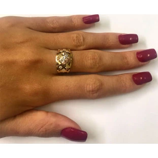 Anel Ouro 18k Feminino Esagono com Pedra