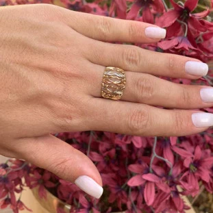 Anel de Ouro 18k Tricolor Feminino 