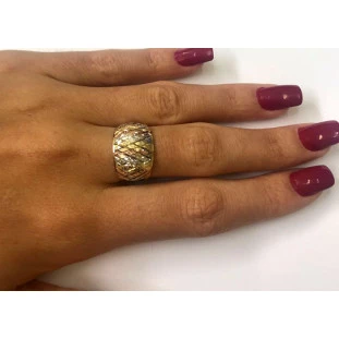 Anel De Ouro 18k Tricolor Feminino Piatto
