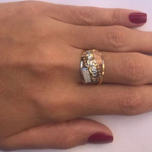 Anel de Ouro 18k Tricolor Feminino Astratto