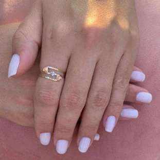 Anel de Ouro 18k Tricolor Feminino Dois Amores