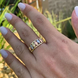 Anel de Ouro 18k Tricolor Feminino 