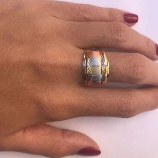 Anel de Ouro 18k Tricolor Feminino Rischio Bello