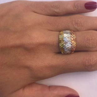 Anel de Ouro 18k Tricolor Feminino Treccia