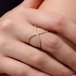 Anel Ouro 18k Falena C/ Pedras Zircônio