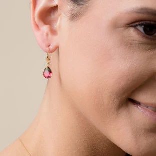 Brinco de Ouro 18k Feminino Furta Cor Vermelho e Verde