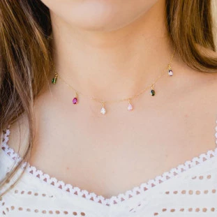 Choker de Ouro 18k Feminina com Pedras Gota