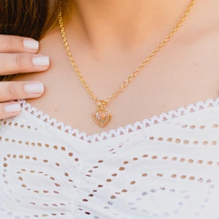 Corrente de Ouro18k com Pingente Coração e Flor