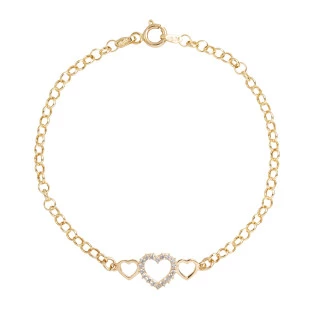 Pulseira Feminina Ouro 18k Corações com  Pedras 
