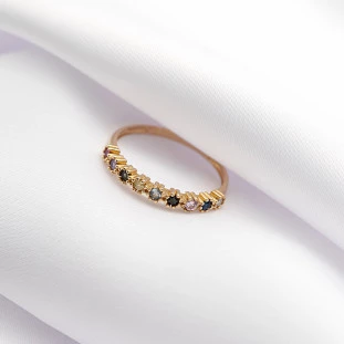 Meia Aliança de Ouro 18k com Zircônias Coloridas 