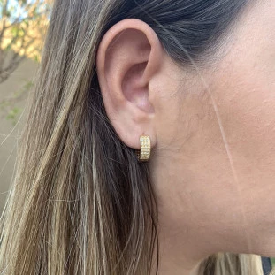 Brinco Argola de Ouro 18k com Cravação de Zircônias Grande