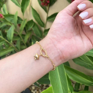 Pulseira de Ouro 18k Portuguesa Feminina com Estrela Stella