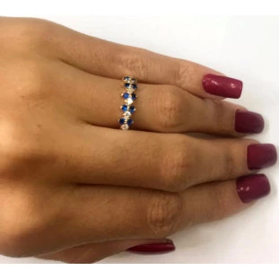 Meia Aliança Ouro 18k com Pedra Zircônia Azul