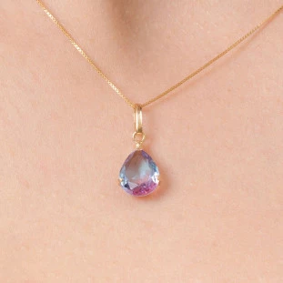 Pingente de Ouro 18k Feminino Furta Cor Rosa e Azul