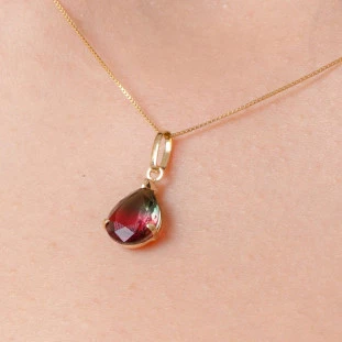 Pingente de Ouro 18k Feminino Furta Cor Vermelho e Verde