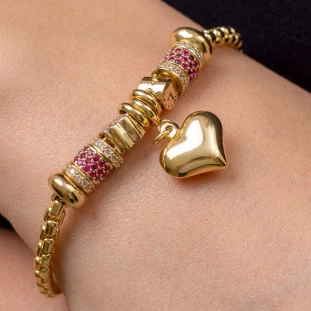 Pulseira de Ouro 18k com Berloques e Coração Charm