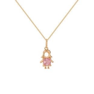 Pingente de Ouro 18k Menina com Pedra Rosa