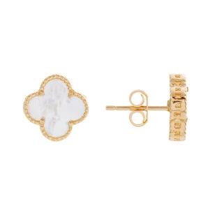 Brinco Feminino de Ouro 18k Trevo Madrepérola