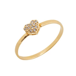 Anel Feminino de Ouro 18k Pequeno Coraçao com Pedras