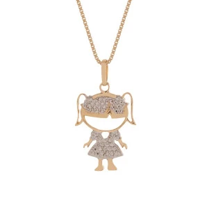 Pingente de Ouro Menina com ouro Amarelo e Branco