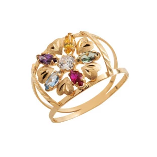 Anel de Ouro 18k Margarida com 6 Pedras Zircônias Coloridas