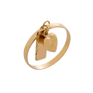 Anel Ouro Coração Trabalhado e Plaquinha 18k Feminino