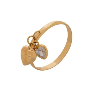 Anel de Ouro 2 Corações Zircônia e Ouro 18k Due Cuori