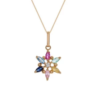 Pingente de Ouro 18k Flor com 7 Pedras de Zircônia